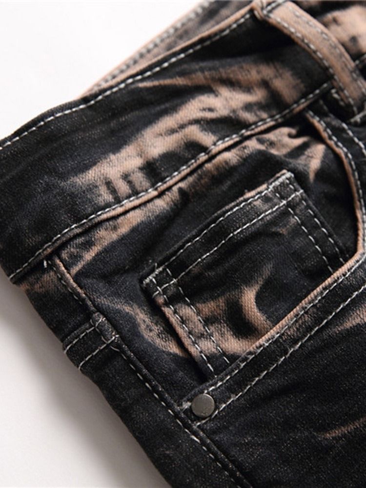 Print Color Block Mode Mid Waist Casual Jeans