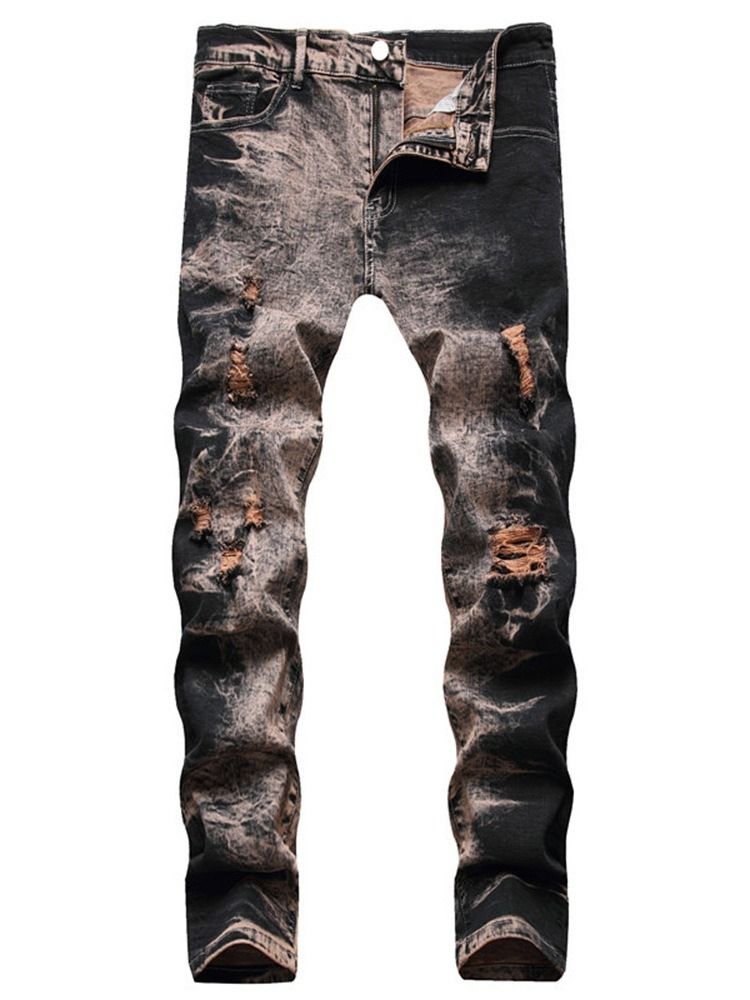 Print Color Block Mode Mid Waist Casual Jeans
