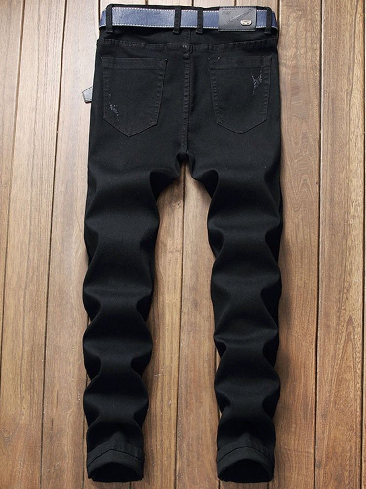 Print Rak Blommig Dragkedja För Män Casual Jeans