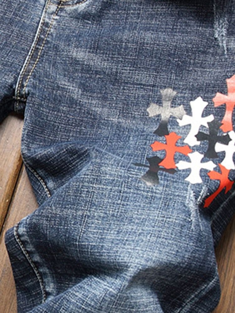 Print Rak Midja Casual Jeans
