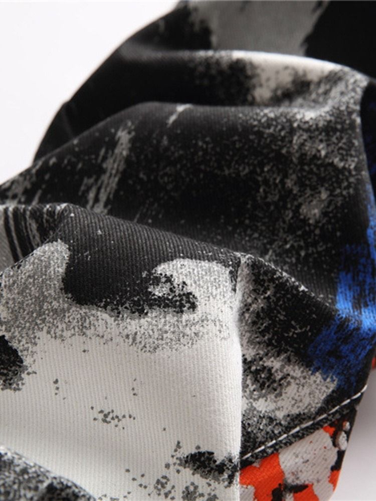 Print Rak Midja Jeans Med Dragkedja