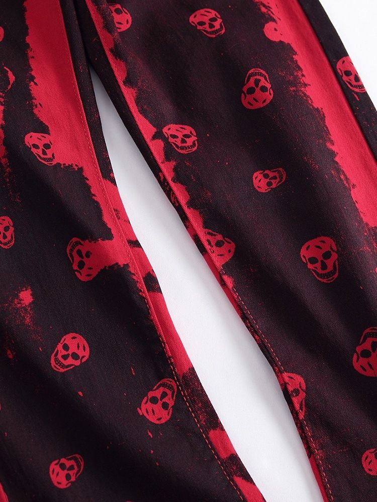Print Skull Rak Zipper Casual Jeans