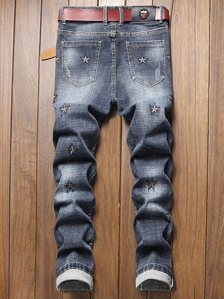 Rak Broderi Jeans Med Dragkedja I Mitten Av Midjan