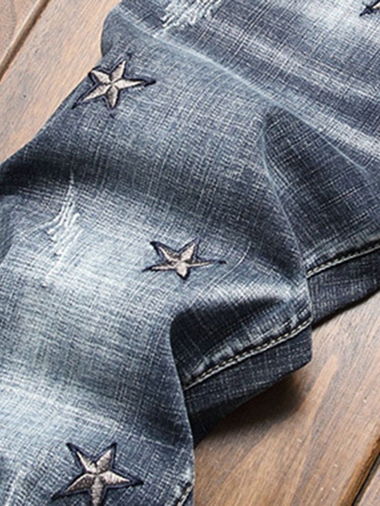 Rak Broderi Jeans Med Dragkedja I Mitten Av Midjan