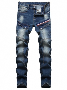 Rak Dragkedja För Män Med Mid Midja Jeans