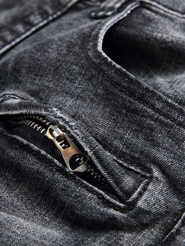 Rak Dragkedja Mikroelastiska Casual Jeans För Män