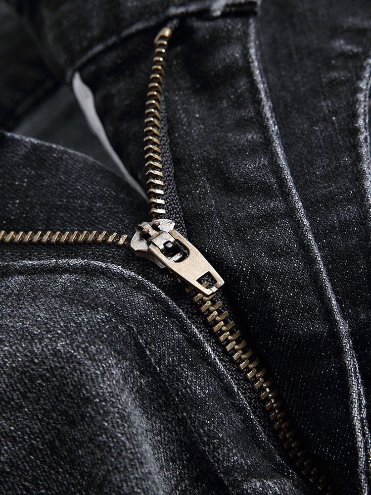 Rak Dragkedja Mikroelastiska Casual Jeans För Män