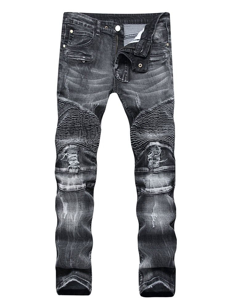 Rak Dragkedja Mikroelastiska Casual Jeans För Män