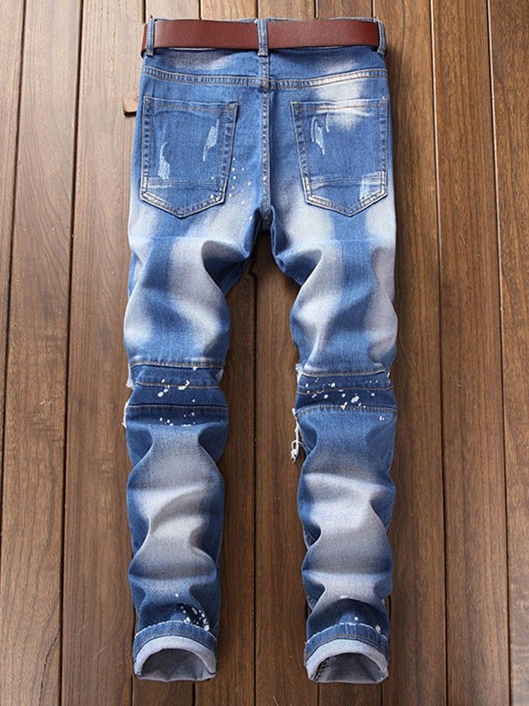 Rak Ficka Casual Zipper Slim Jeans För Män
