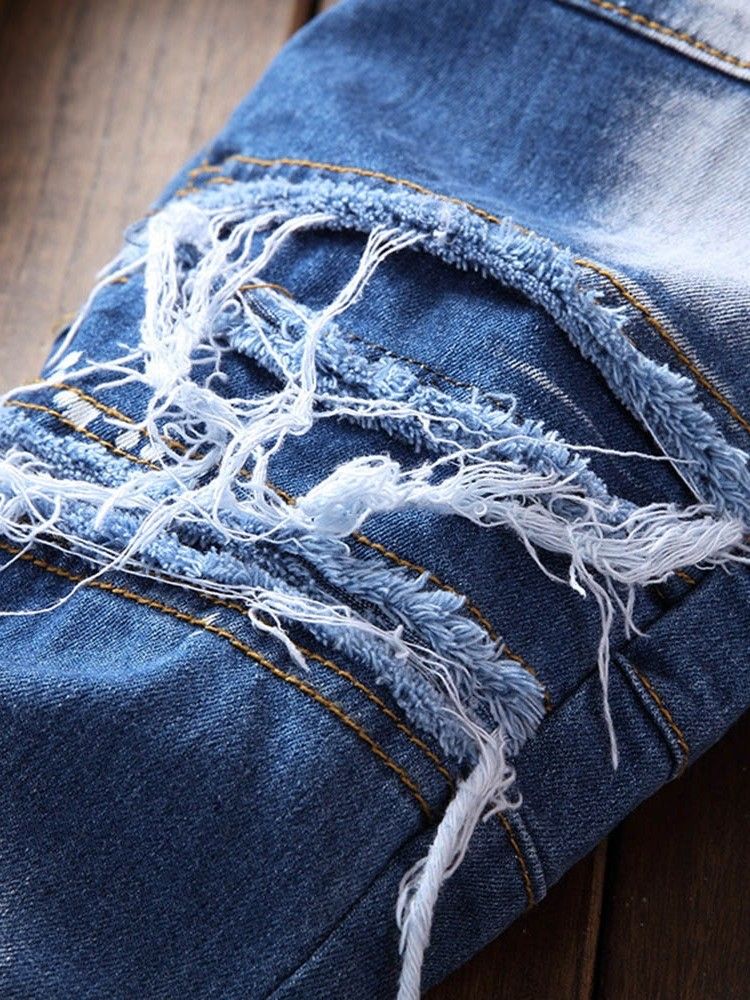 Rak Ficka Casual Zipper Slim Jeans För Män