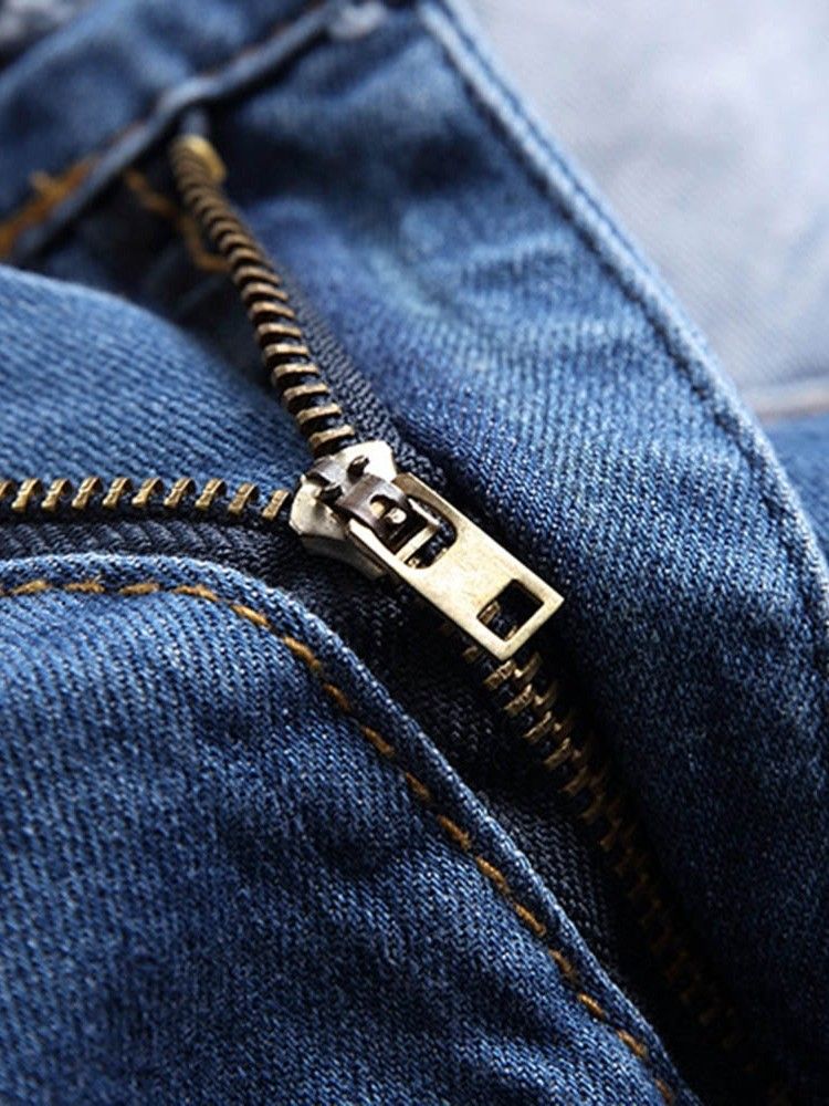 Rak Ficka Casual Zipper Slim Jeans För Män