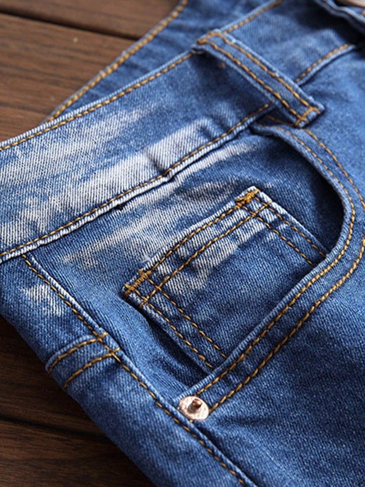 Rak Ficka Casual Zipper Slim Jeans För Män