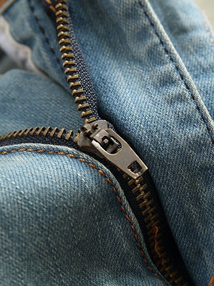 Rak Ficka European Zipper Jeans För Män