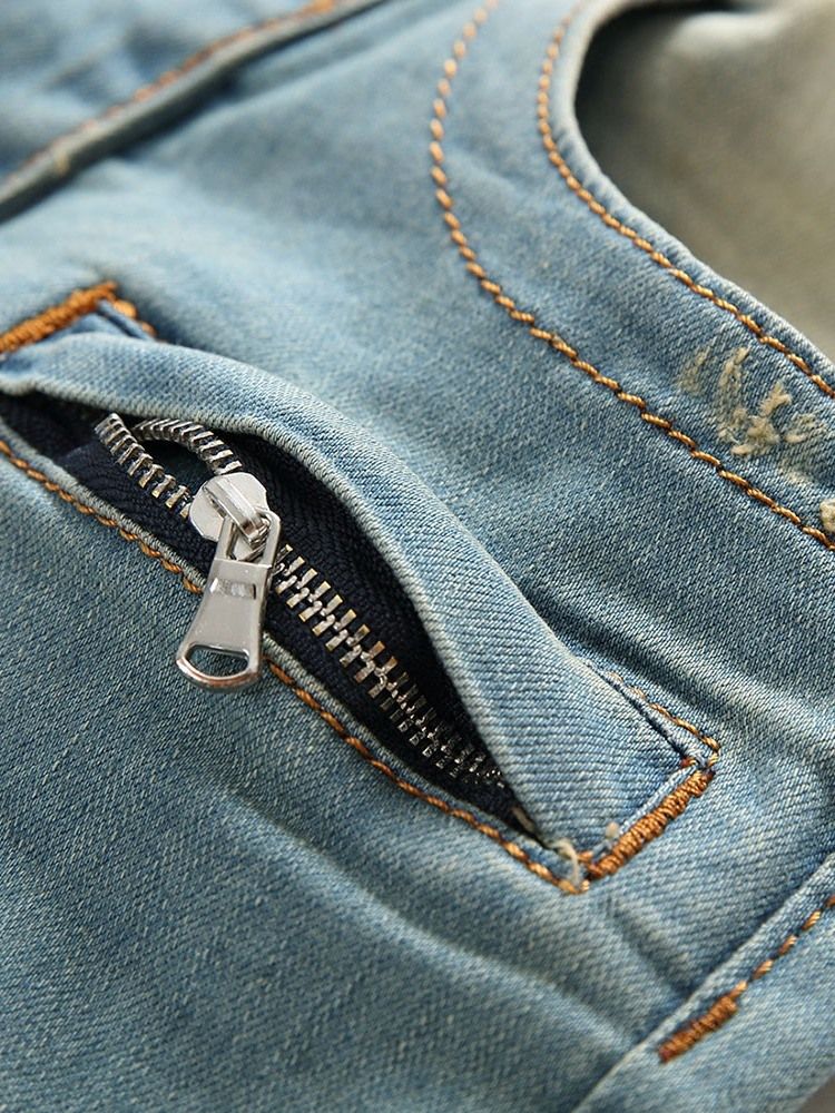 Rak Ficka European Zipper Jeans För Män
