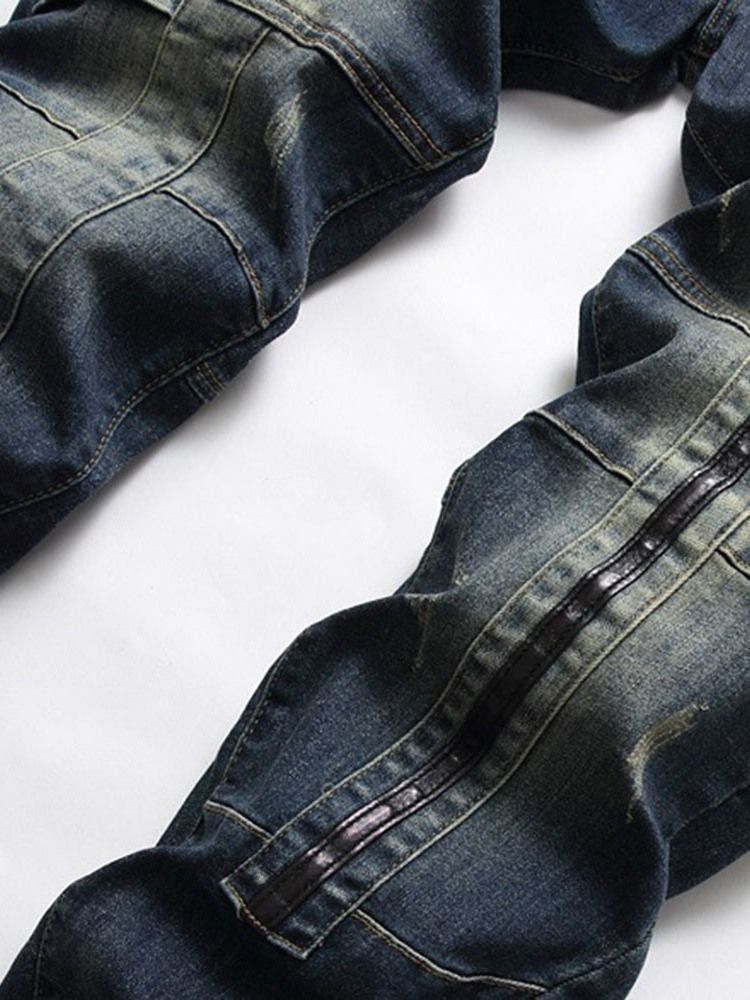 Rak Patchwork Dragkedja Europeiska Herrjeans