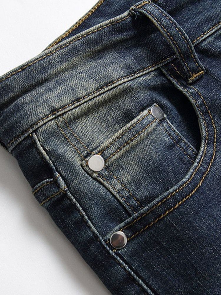 Rak Patchwork Dragkedja Europeiska Herrjeans