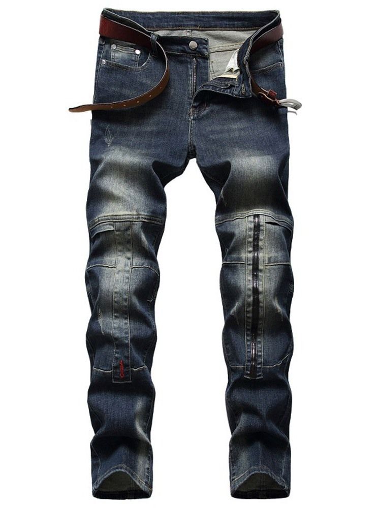Rak Patchwork Dragkedja Europeiska Herrjeans
