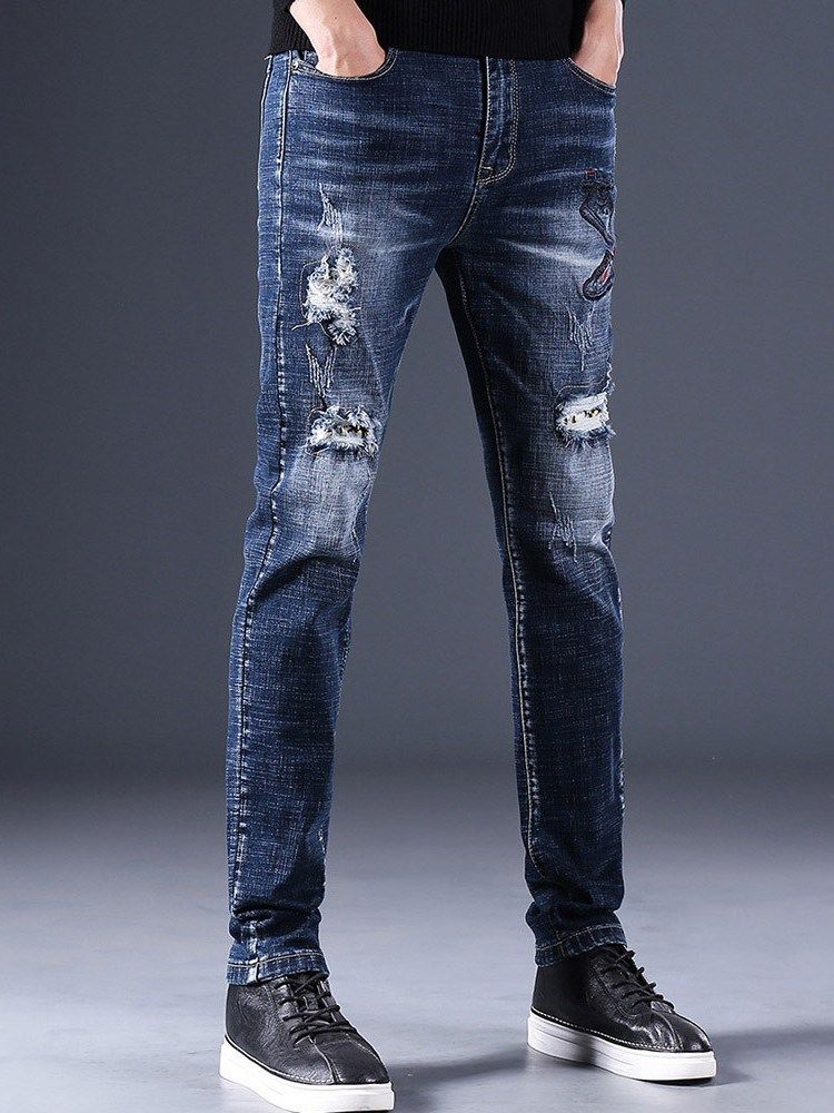 Rak Sliten Dragkedja European Casual Jeans