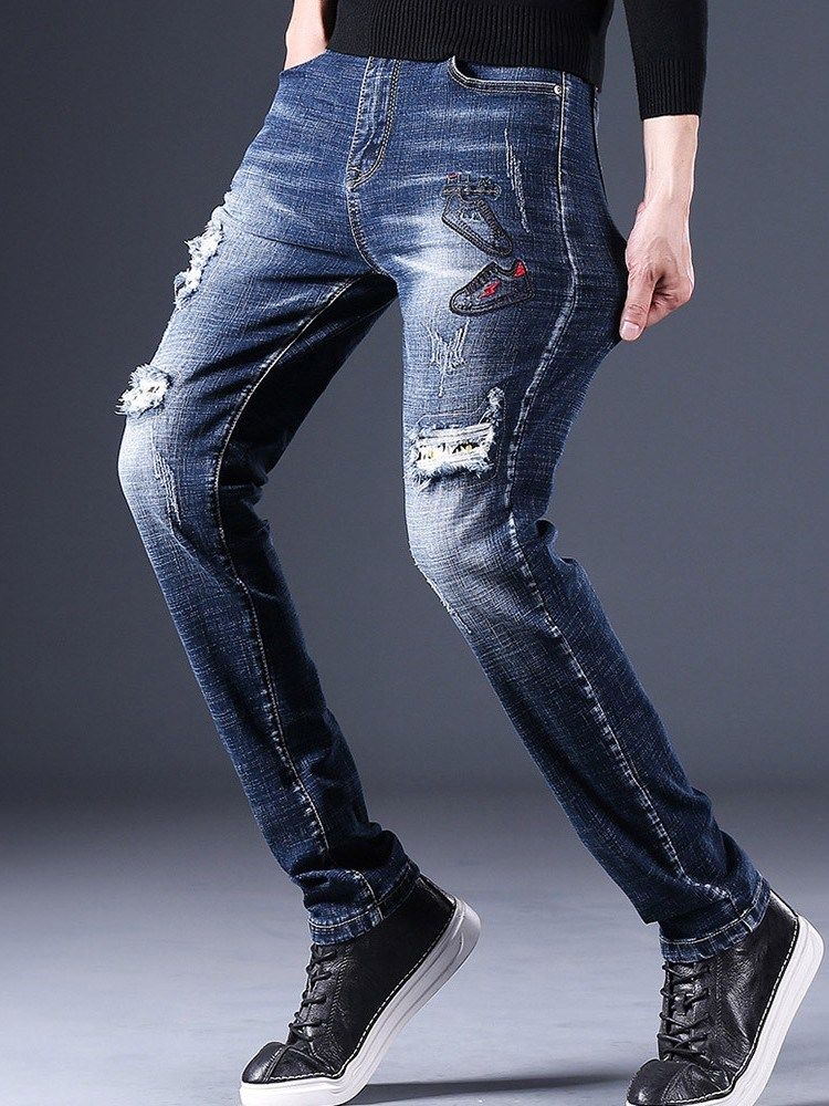 Rak Sliten Dragkedja European Casual Jeans