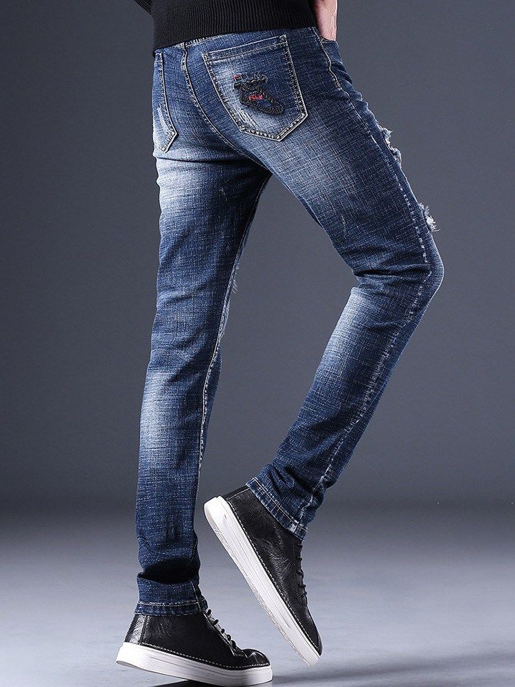 Rak Sliten Dragkedja European Casual Jeans
