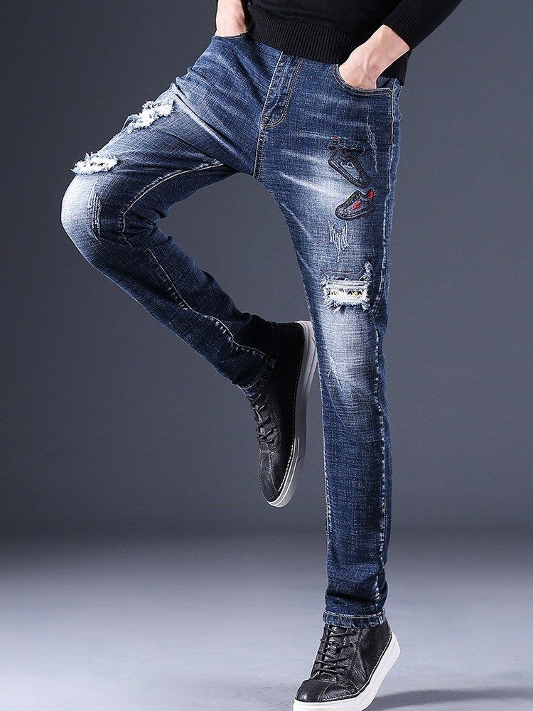Rak Sliten Dragkedja European Casual Jeans