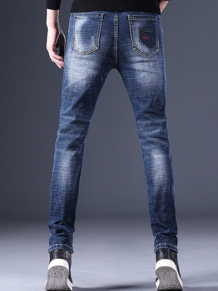 Rak Sliten Dragkedja European Casual Jeans