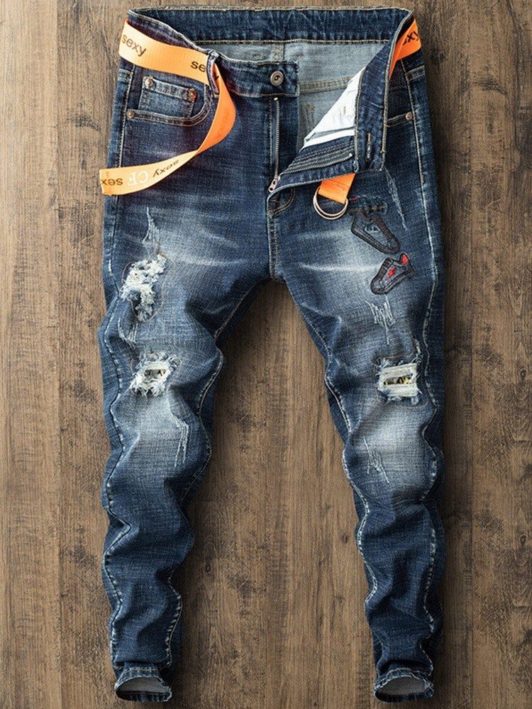 Rak Sliten Dragkedja European Casual Jeans