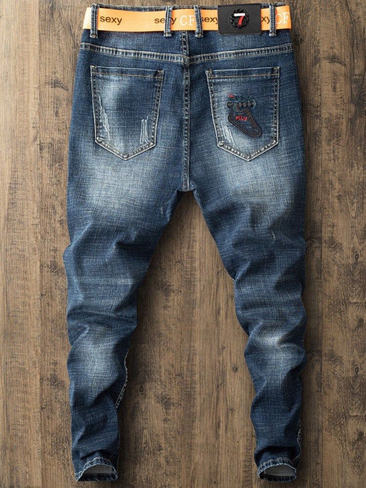 Rak Sliten Dragkedja European Casual Jeans
