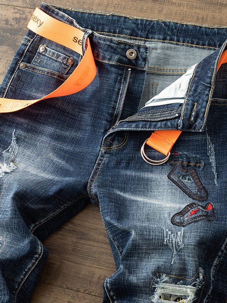 Rak Sliten Dragkedja European Casual Jeans