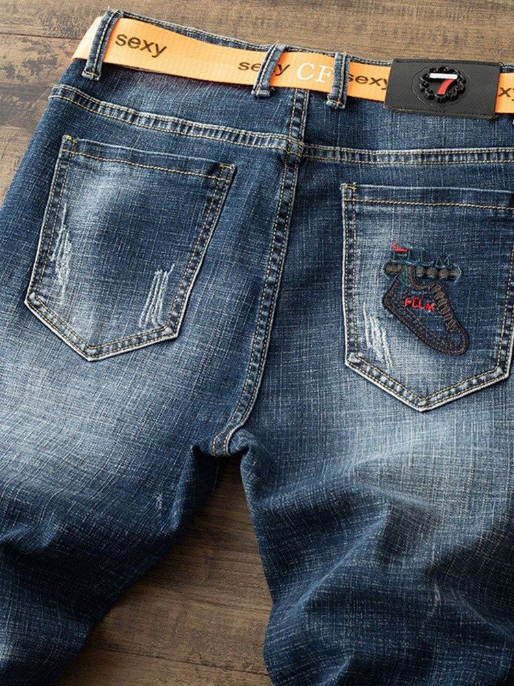 Rak Sliten Dragkedja European Casual Jeans