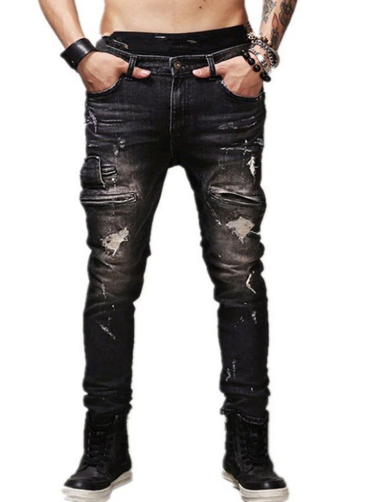 Rak Slitna Casual Jeans Med Dragkedja