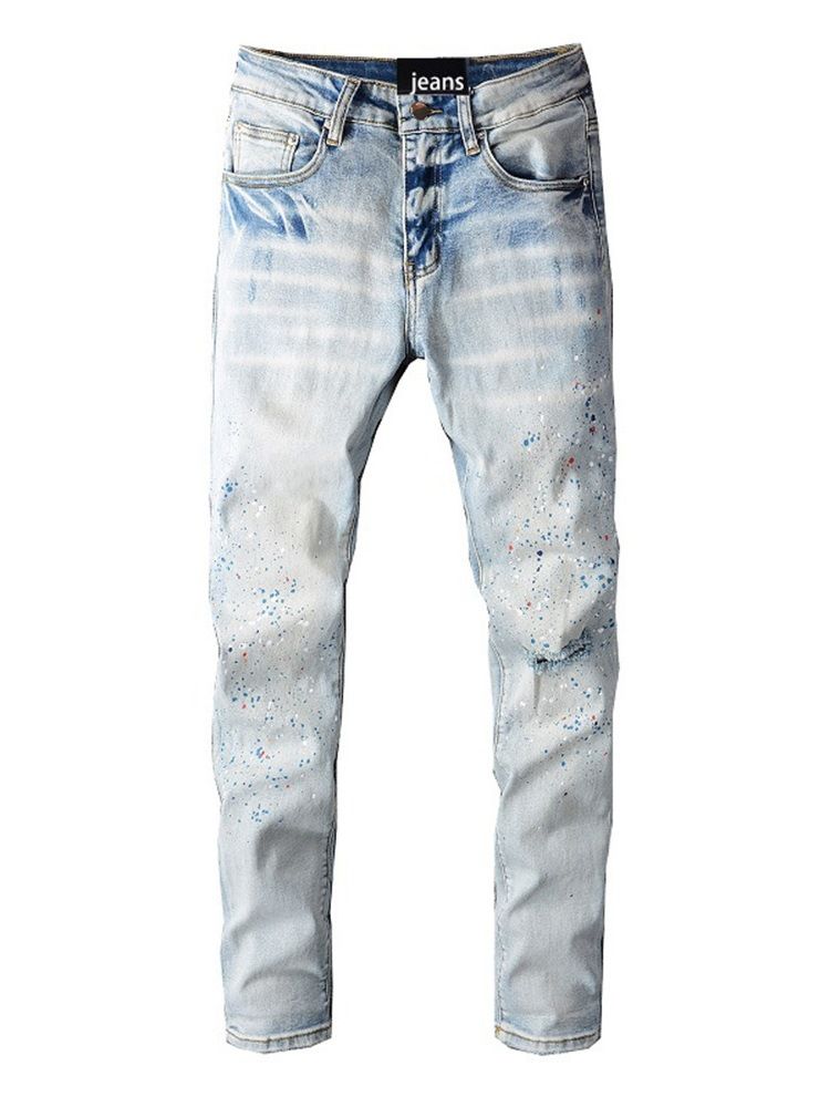 Rak Slitna Europeiska Mellan Midja Casual Jeans