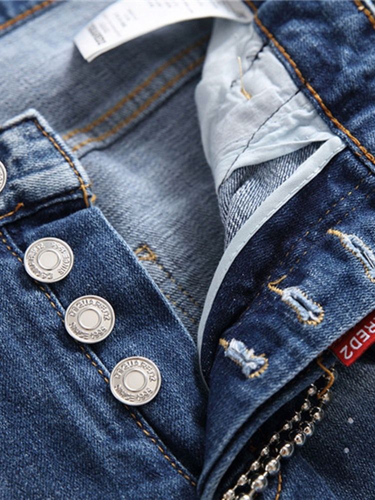Rak Slitna Europeiska Slanka Jeans Med Mid Midja För Män