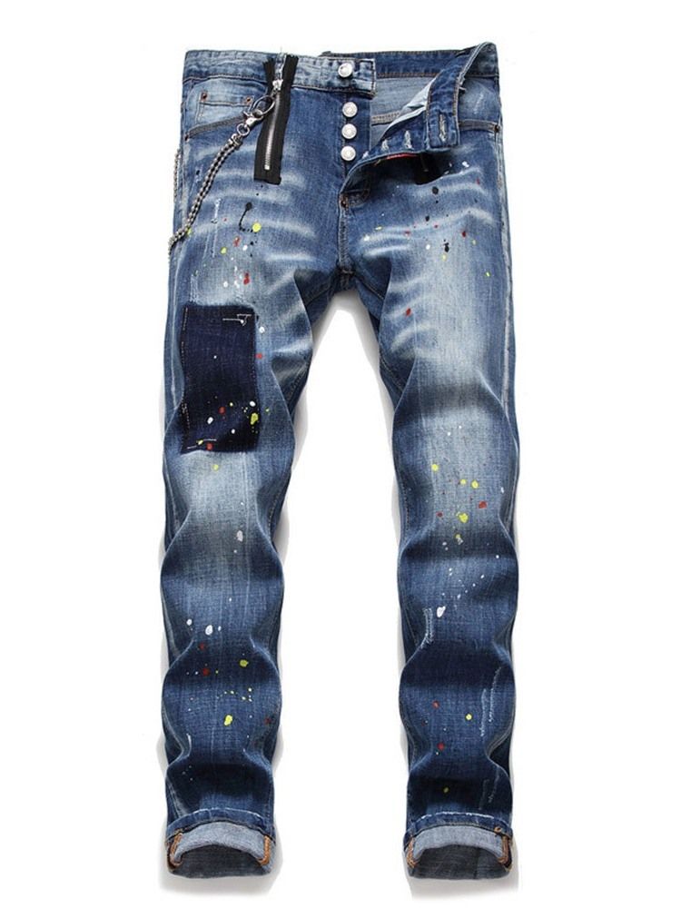 Rak Slitna Europeiska Slanka Jeans Med Mid Midja För Män
