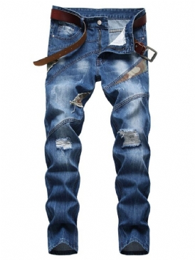 Rak Slitna Kamouflage Midja Blixtlås Herrjeans