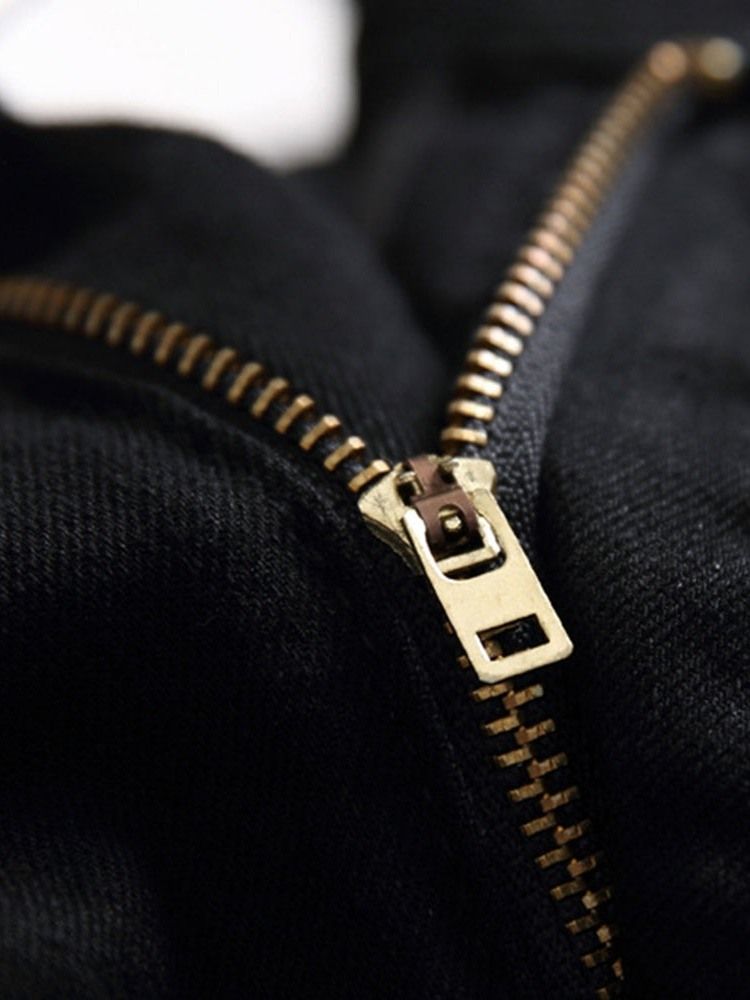 Rak Tryck Casual Zipper Mäns Hål Jeans