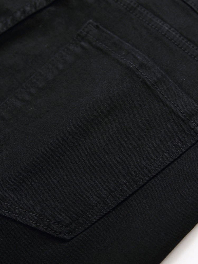 Rak Tryck Casual Zipper Mäns Hål Jeans