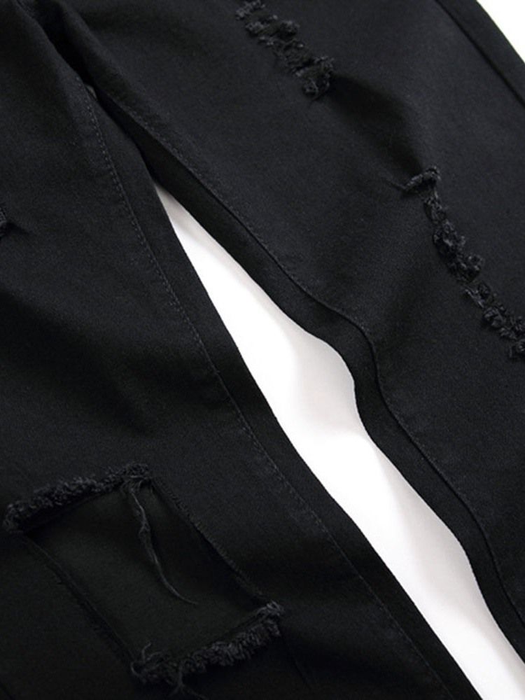 Rak Tryck Casual Zipper Mäns Hål Jeans