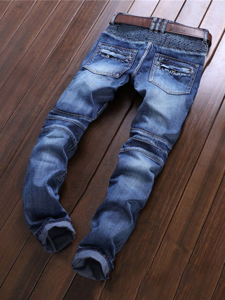 Rak Veckade Europeiska Herrjeans Med Mitten Av Midjan