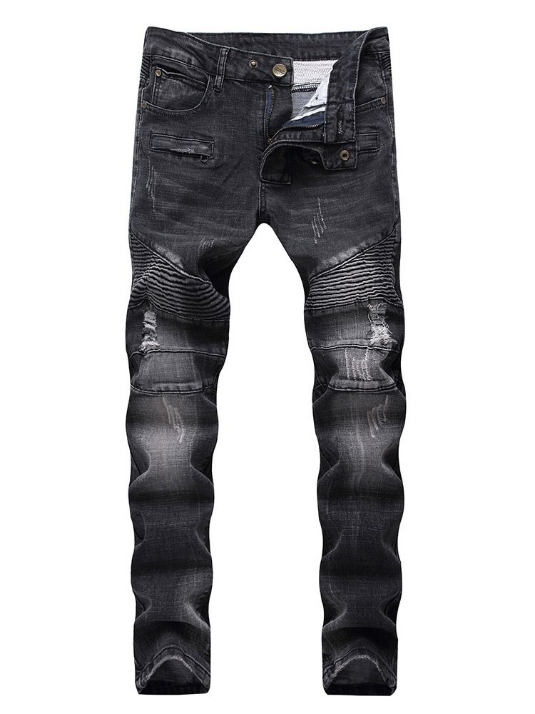 Rak Veckade Europeiska Herrjeans Med Mitten Av Midjan