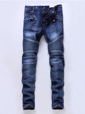 Rak Veckade Europeiska Herrjeans Med Mitten Av Midjan