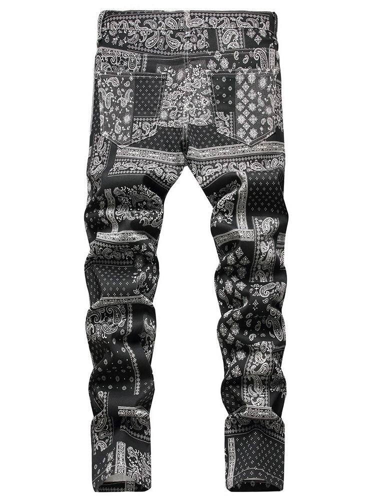 Raka Blommiga Jeans Med Mitten Av Midjan