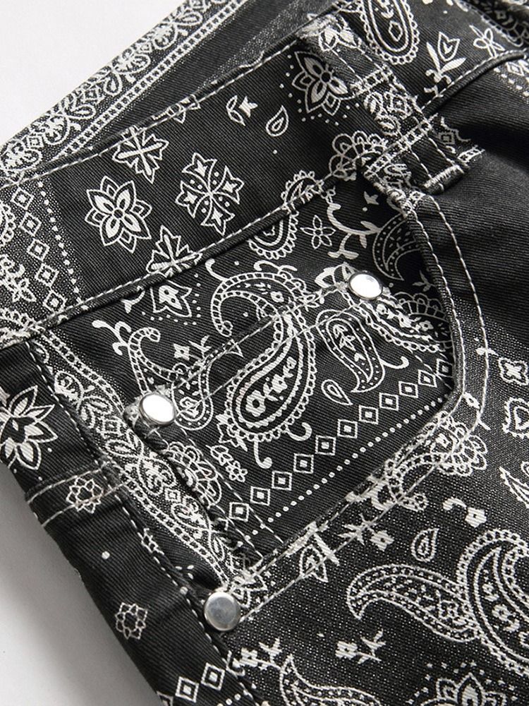 Raka Blommiga Jeans Med Mitten Av Midjan