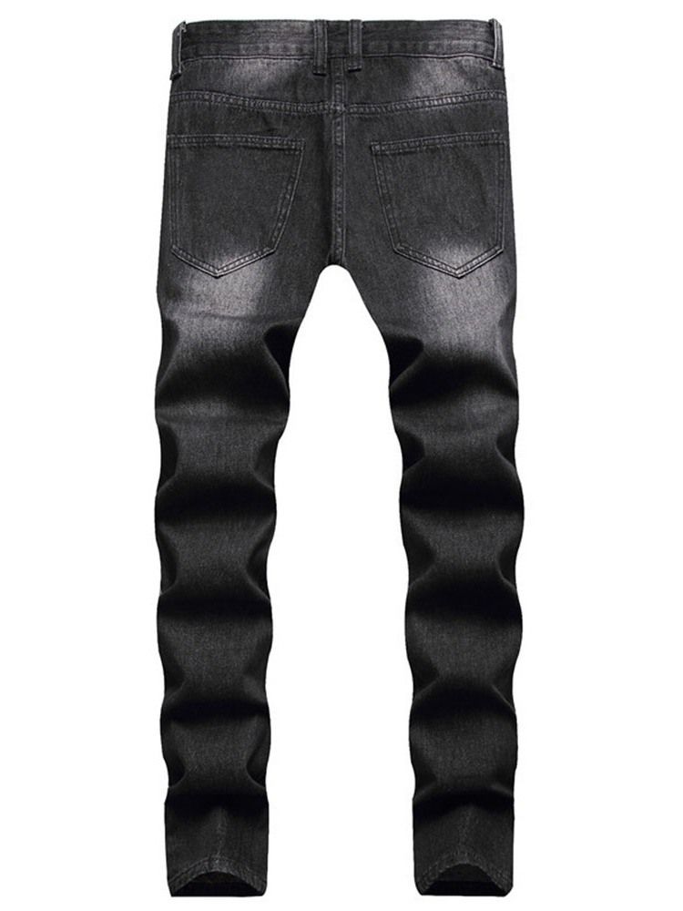 Raka Hål Casual Dragkedja Svarta Jeans För Män