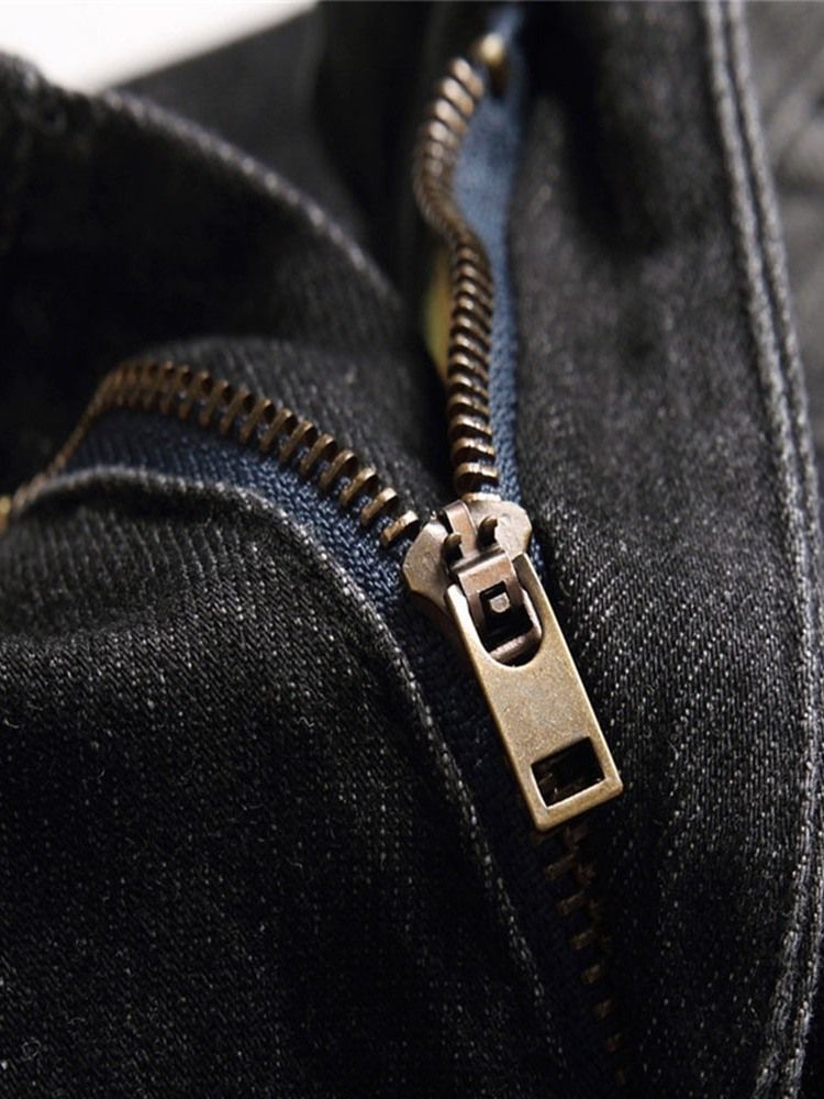 Raka Hål Casual Dragkedja Svarta Jeans För Män
