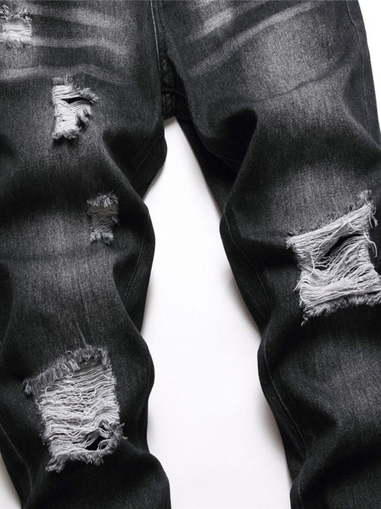 Raka Hål Casual Dragkedja Svarta Jeans För Män