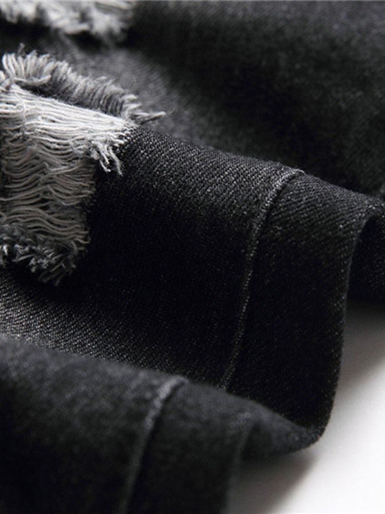 Raka Hål Casual Dragkedja Svarta Jeans För Män