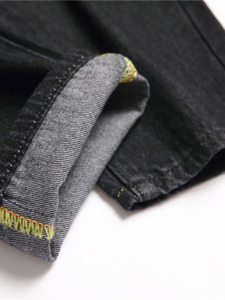 Raka Hål Casual Dragkedja Svarta Jeans För Män