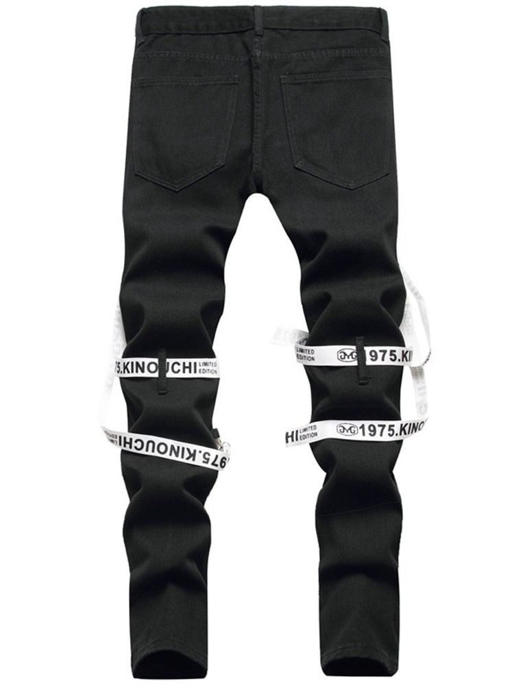 Raka Hål Color Block Mid Midja Dragkedja Casual Jeans