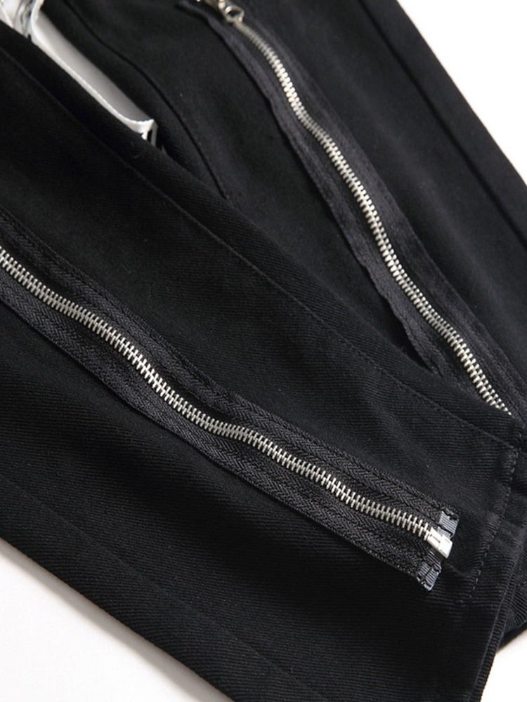 Raka Hål Color Block Mid Midja Dragkedja Casual Jeans